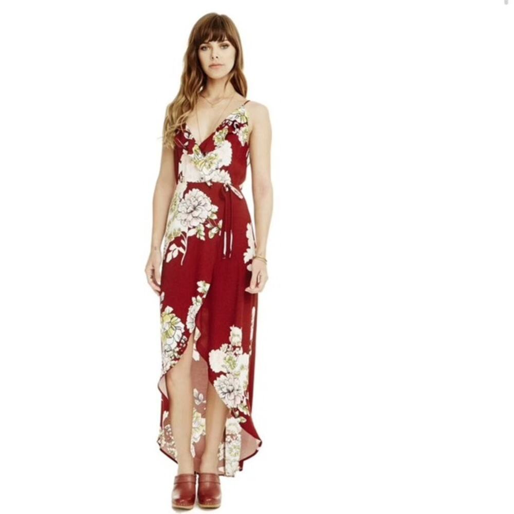 ASTR The Label Lucia Floral Faux Wrap Cottage Ruffle Maxi Dress
